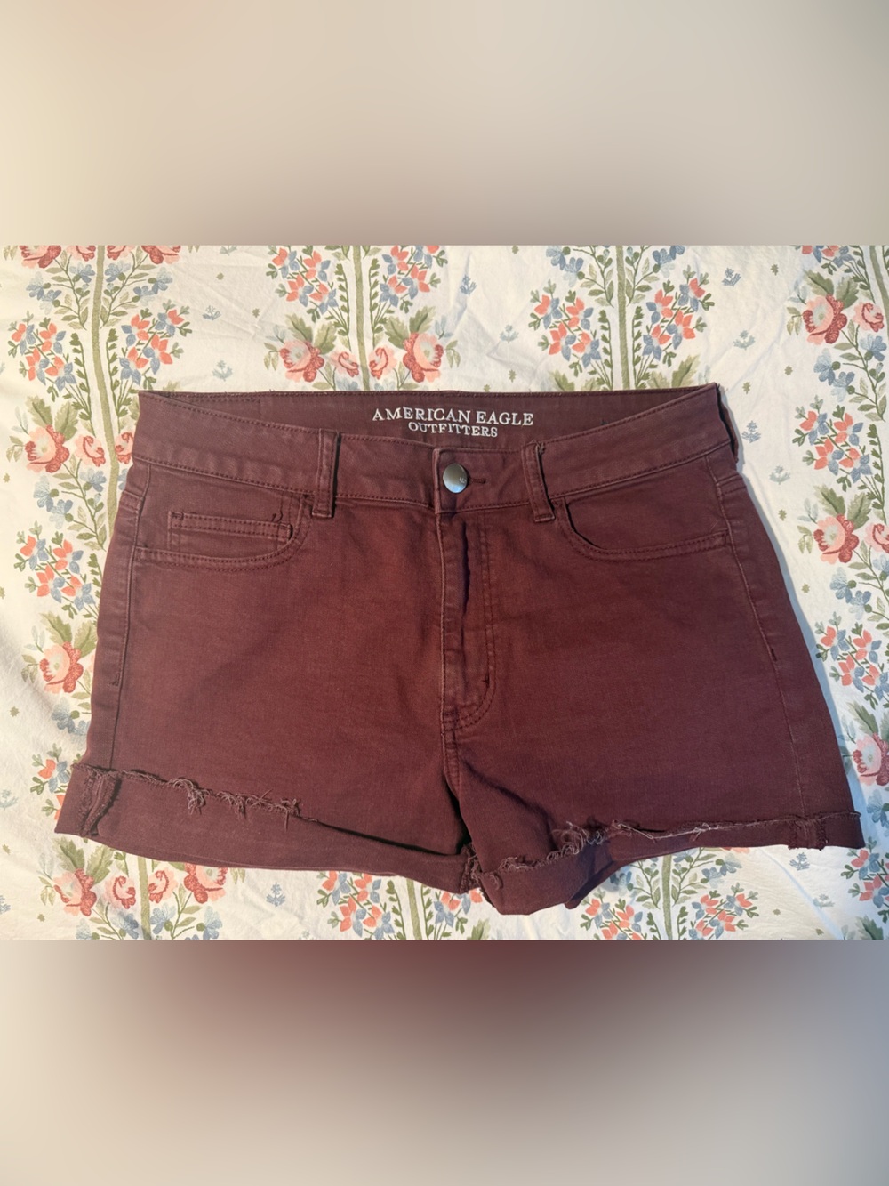 American Eagle Outfitters Burgundy Denim Cutoff Shorts
